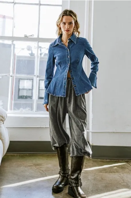 Blue Denim Button Down Top