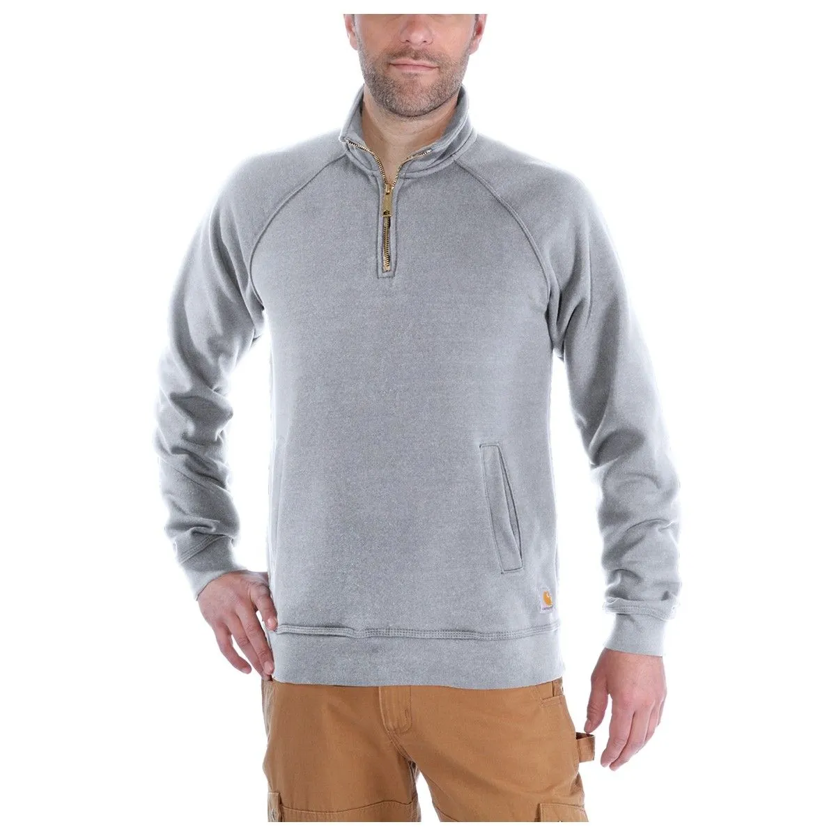 Carhartt&#x20;K503&#x20;Midweight&#x20;Quarter&#x20;Zip&#x20;Mock&#x20;Neck&#x20;Sweatshirt&#x20;-&#x20;Heather&#x20;Grey