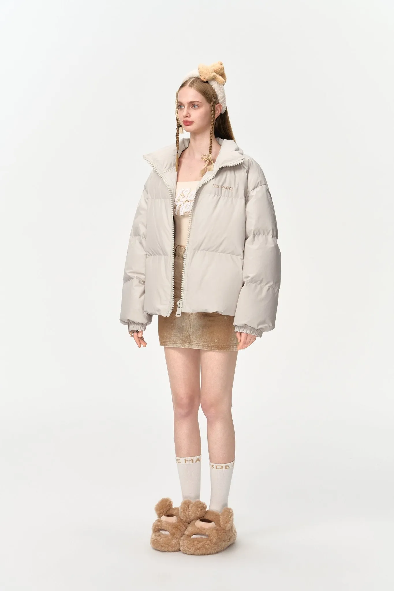 Doozoo Padded Down Jacket In Beige