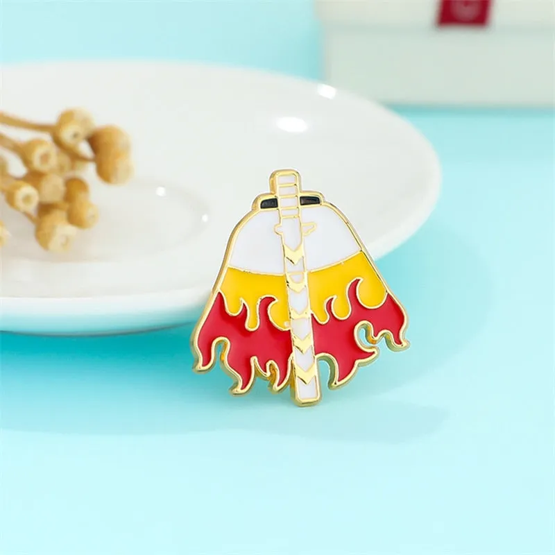 Fire Hashira Rengoku Demon Slayer Cool Personality Torch Brooch Accessories Jacket Backpack Badge Jewelry