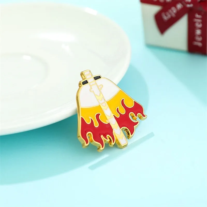 Fire Hashira Rengoku Demon Slayer Cool Personality Torch Brooch Accessories Jacket Backpack Badge Jewelry