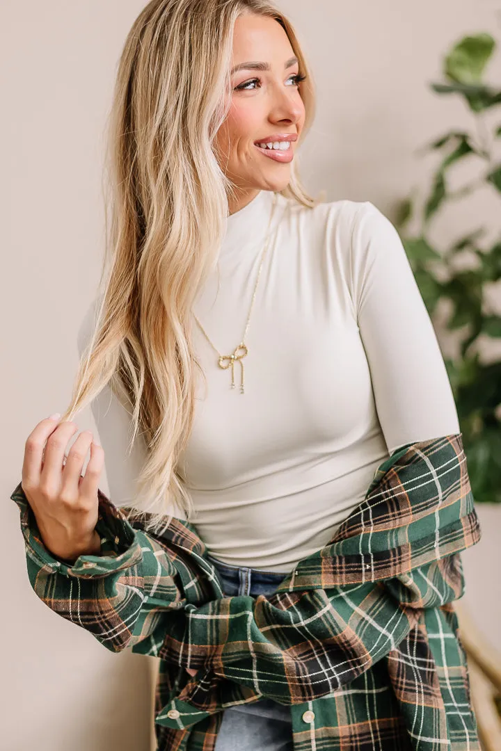 In Reverse Mock Neck Top | Light Beige