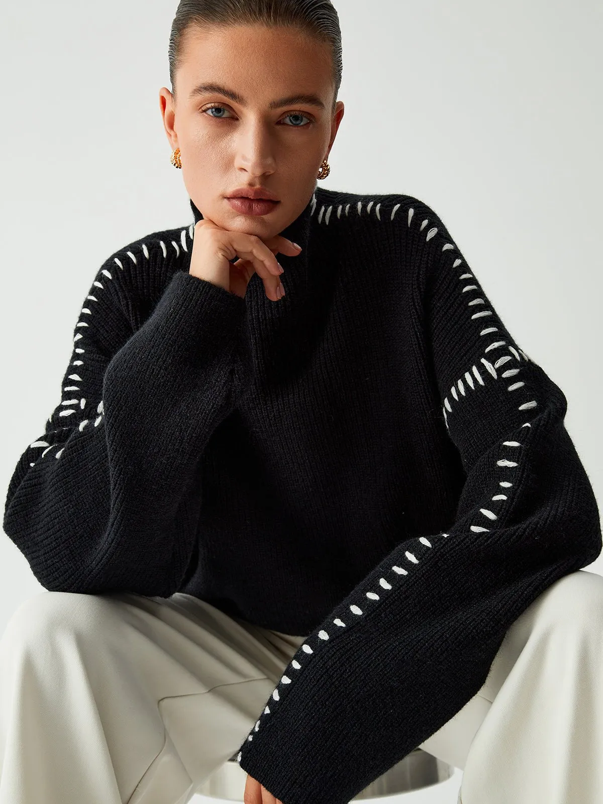 Ivyshape | Contrast Knit Sweater