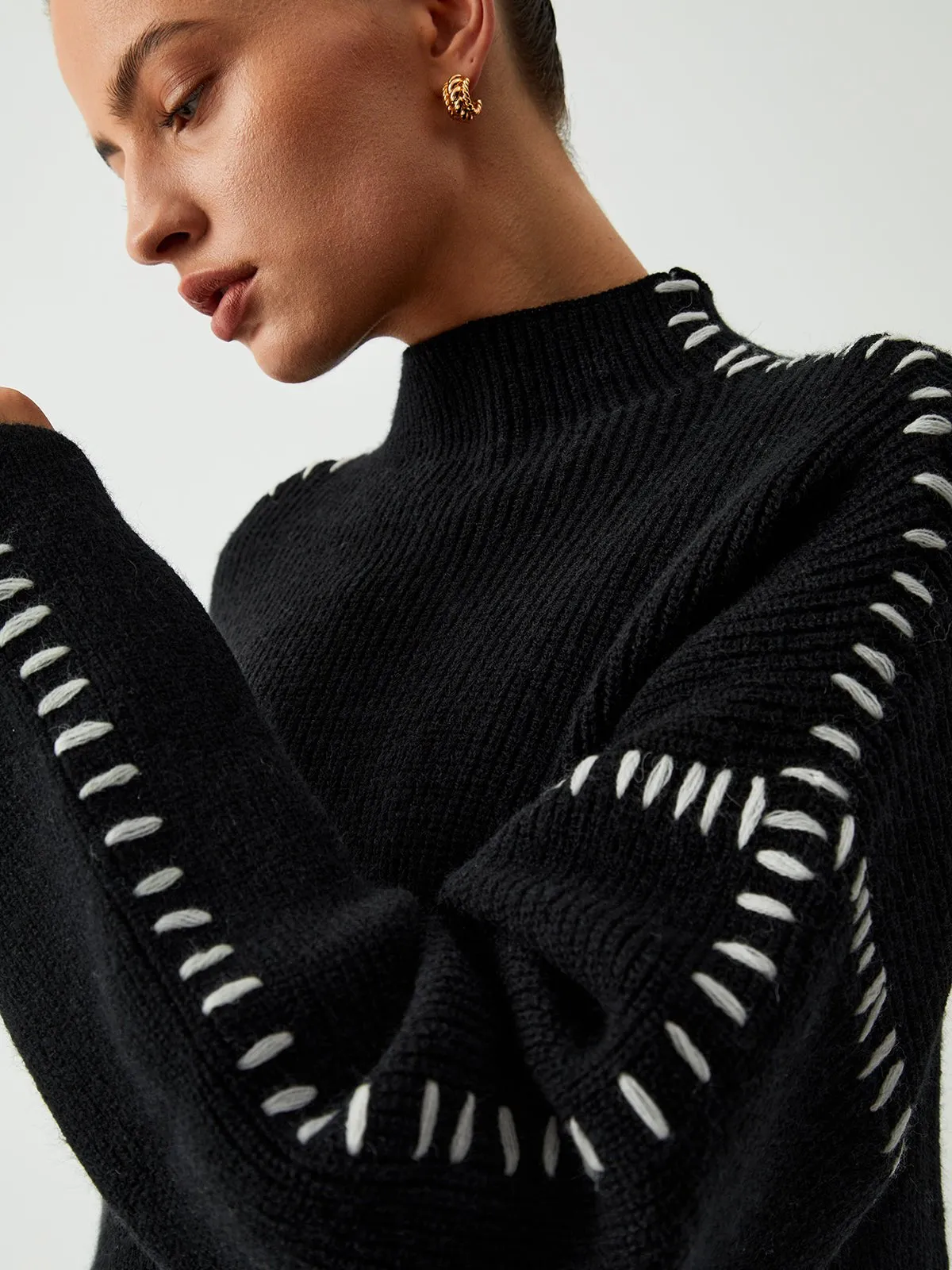 Ivyshape | Contrast Knit Sweater