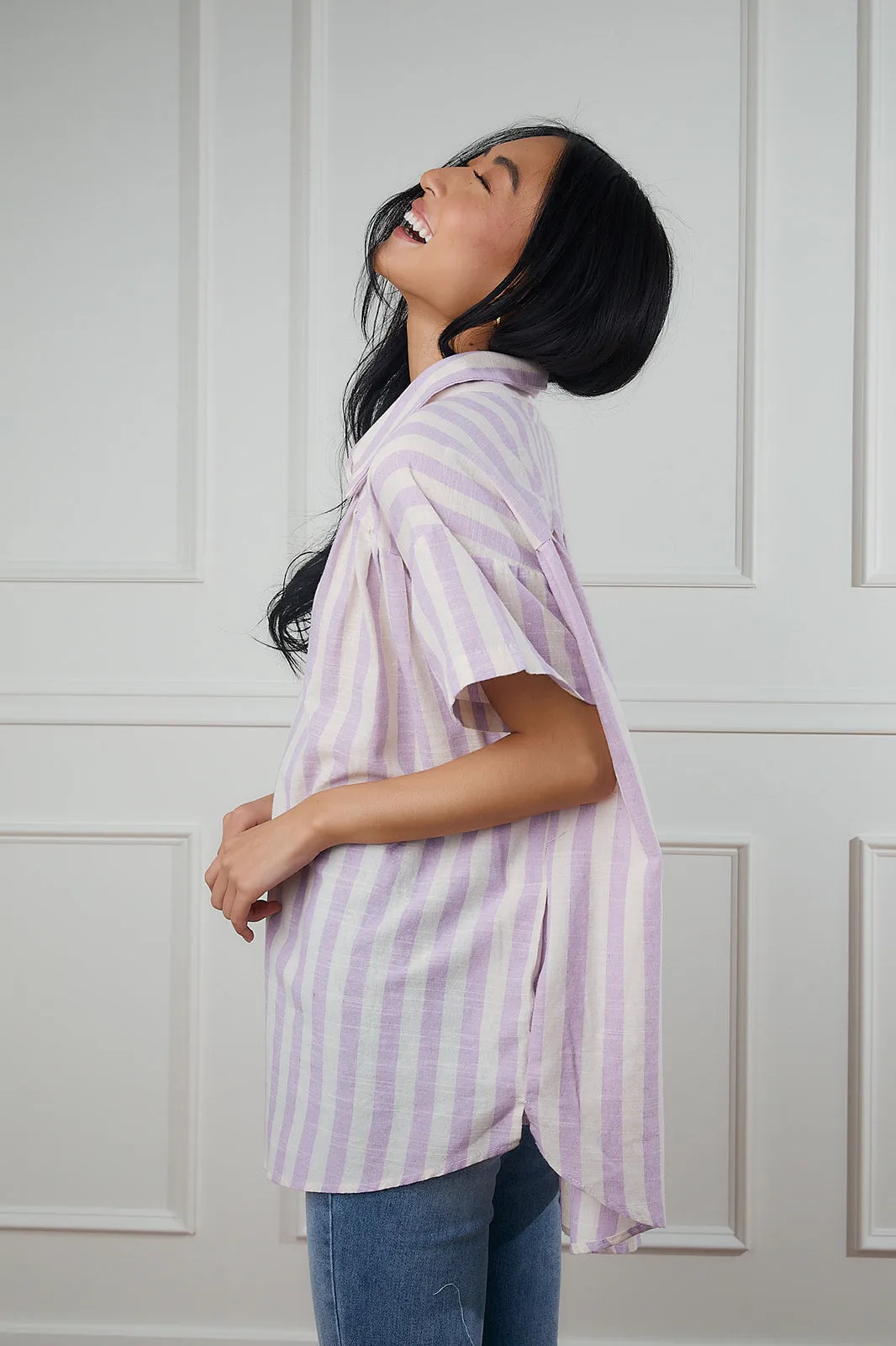 Stylish Lilian Striped Button-Up Blouse