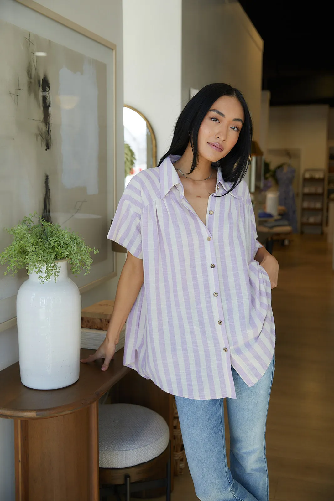 Stylish Lilian Striped Button-Up Blouse