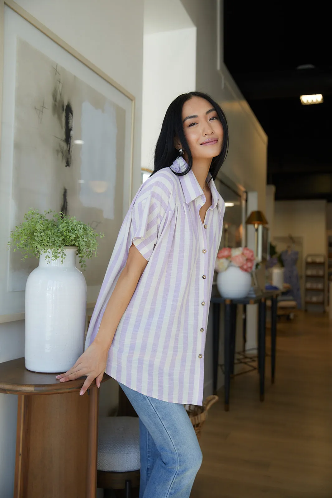 Stylish Lilian Striped Button-Up Blouse