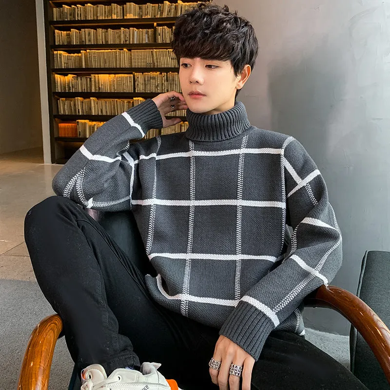 Luna Men's Checker Turtleneck Sweater