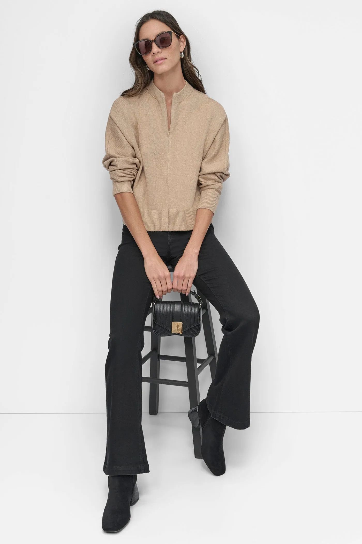 MOCK NECK HALF ZIP FRONT TOP