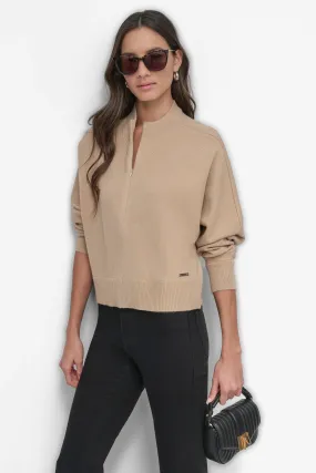 MOCK NECK HALF ZIP FRONT TOP