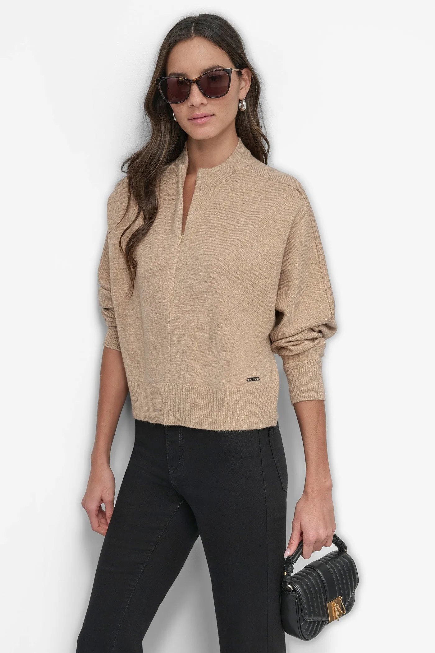 MOCK NECK HALF ZIP FRONT TOP