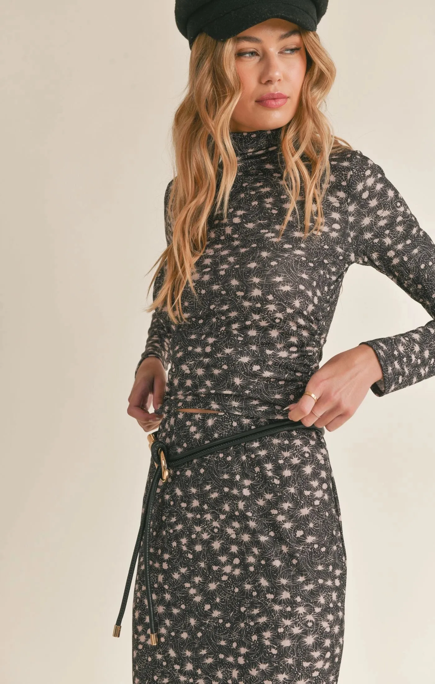 Sadie & Sage In My Memories Shirred Mockneck Top