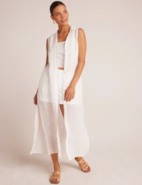 Side Slit Duster Dress, White